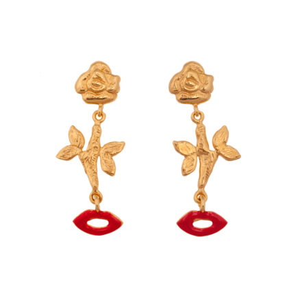 Rose branch and lips earrings inspired by Daliings
