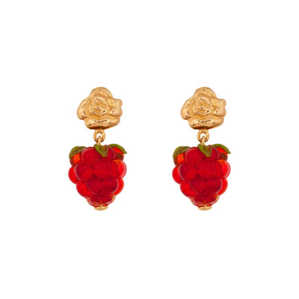 10 decoart red raspberies earrings with roses