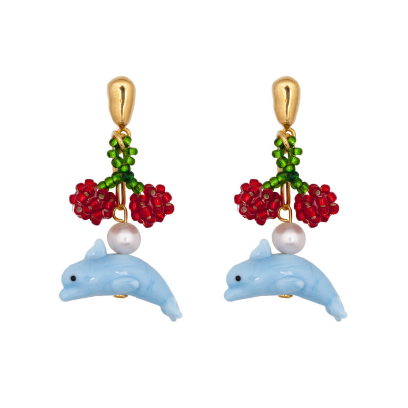 dolphins and cherries . Funny and beautiful earrings from 10 decoart
