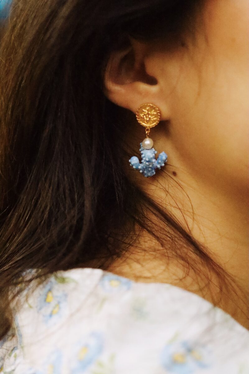 blue coral earrings.