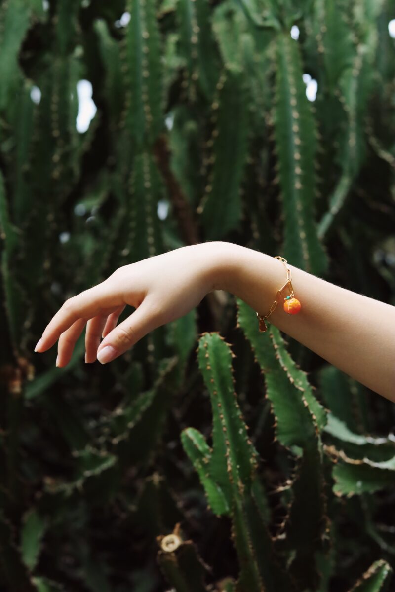 hand and bracelet with orange tangerine