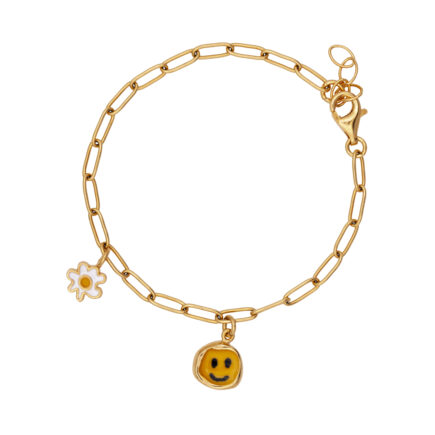 happy face and flower on chain. Goldplated