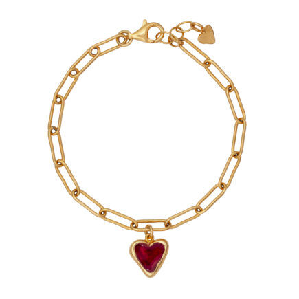 braclet with red heart hanging on goldplated chain
