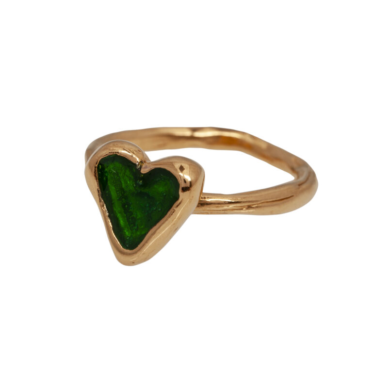 green enameled ring with heart