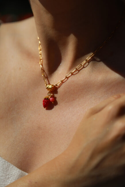 wild rasberry hand made pendant. Gold plated