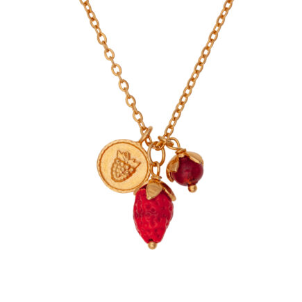pendany with goldplated coin, wild strawberry, murano red currant