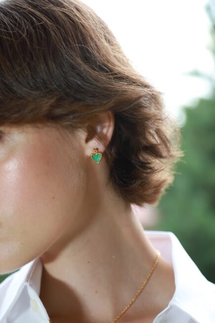 earrings with green enamel. Hearts