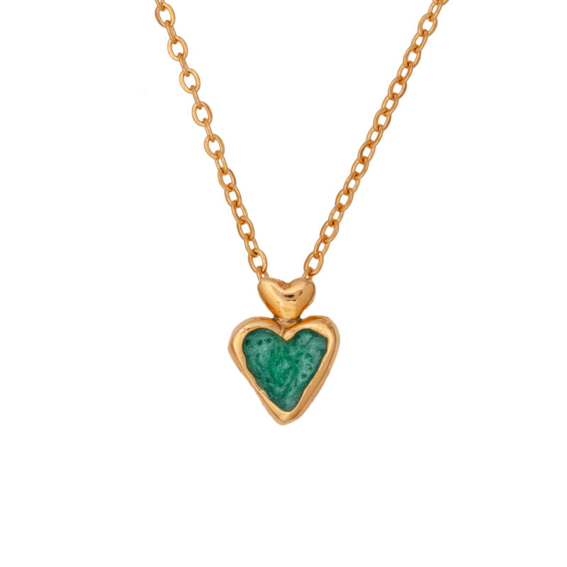 heart pendant, green pearly enamel. goldplated