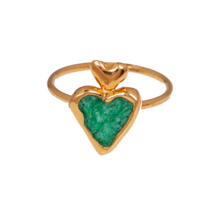 ring with pearly green enamel . Goldplated with two hearts