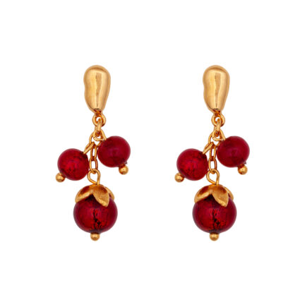 currants earrings goldplated. Red murano glass