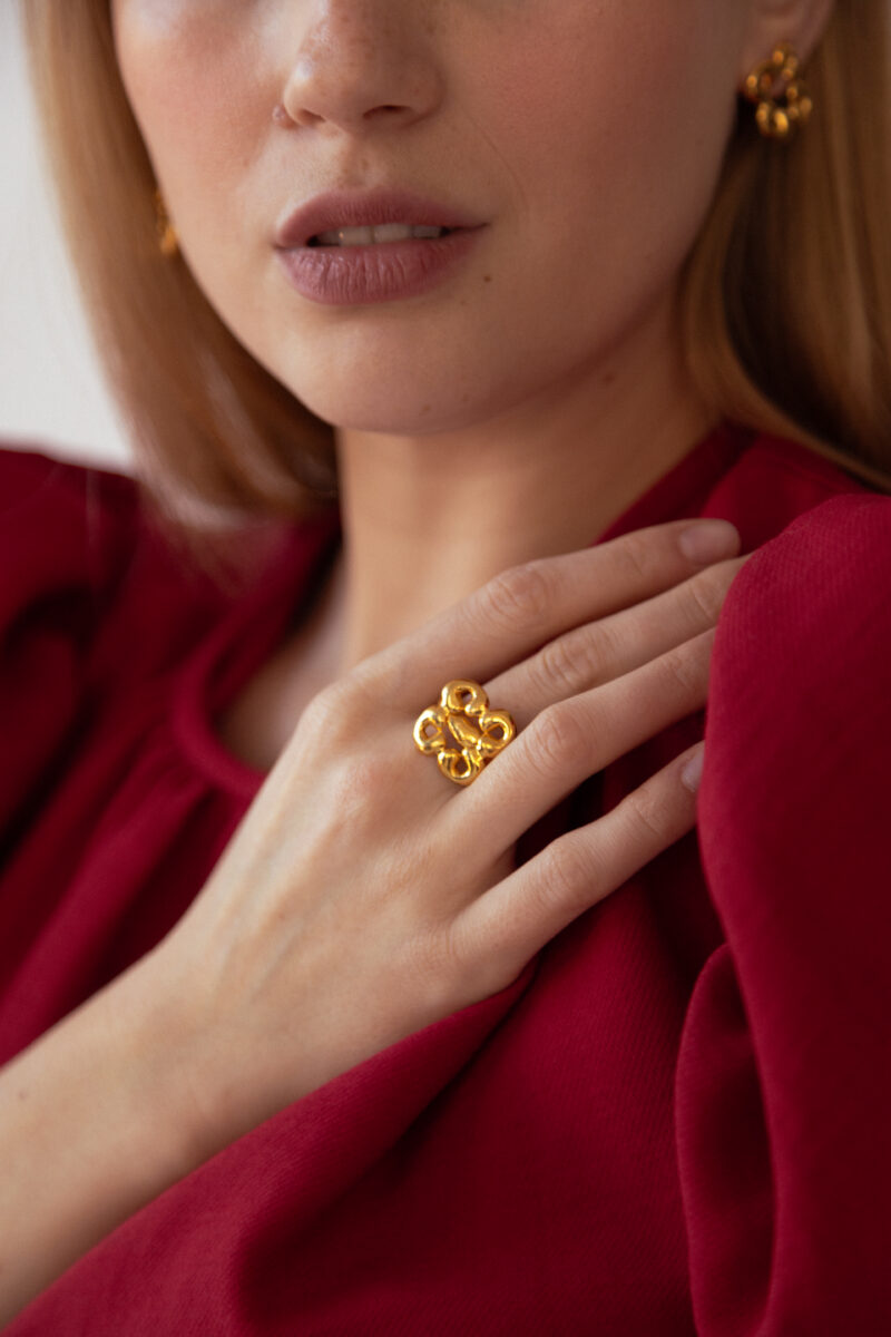 earrings with flowers and rings