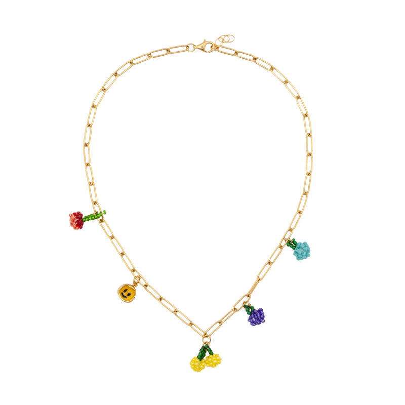 fruits , happy face, sicilian summer necklace on chain gold plated