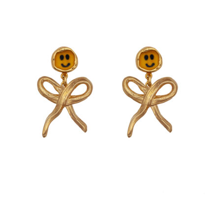 happy smiley faces with bows, goldplated earrings