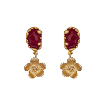 burgundy enameled earrings with flowers