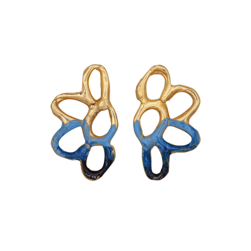 half flowers , half enameled in blue. Earrings goldplated