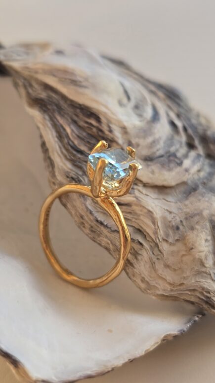 ring with blue topaz made os silver goldplated