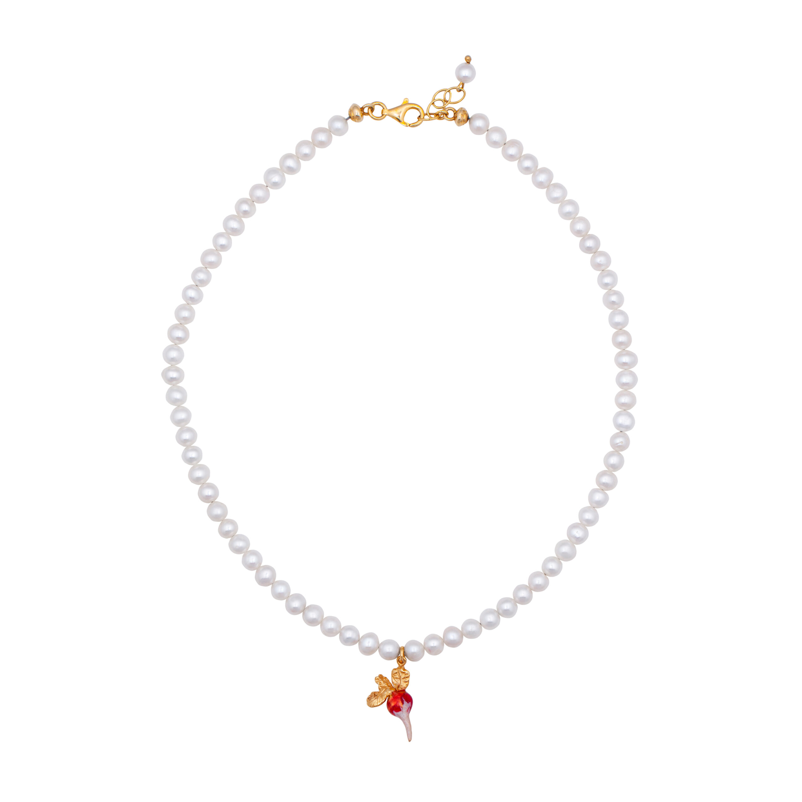 fresh water pearles with radish pendant. spring collection